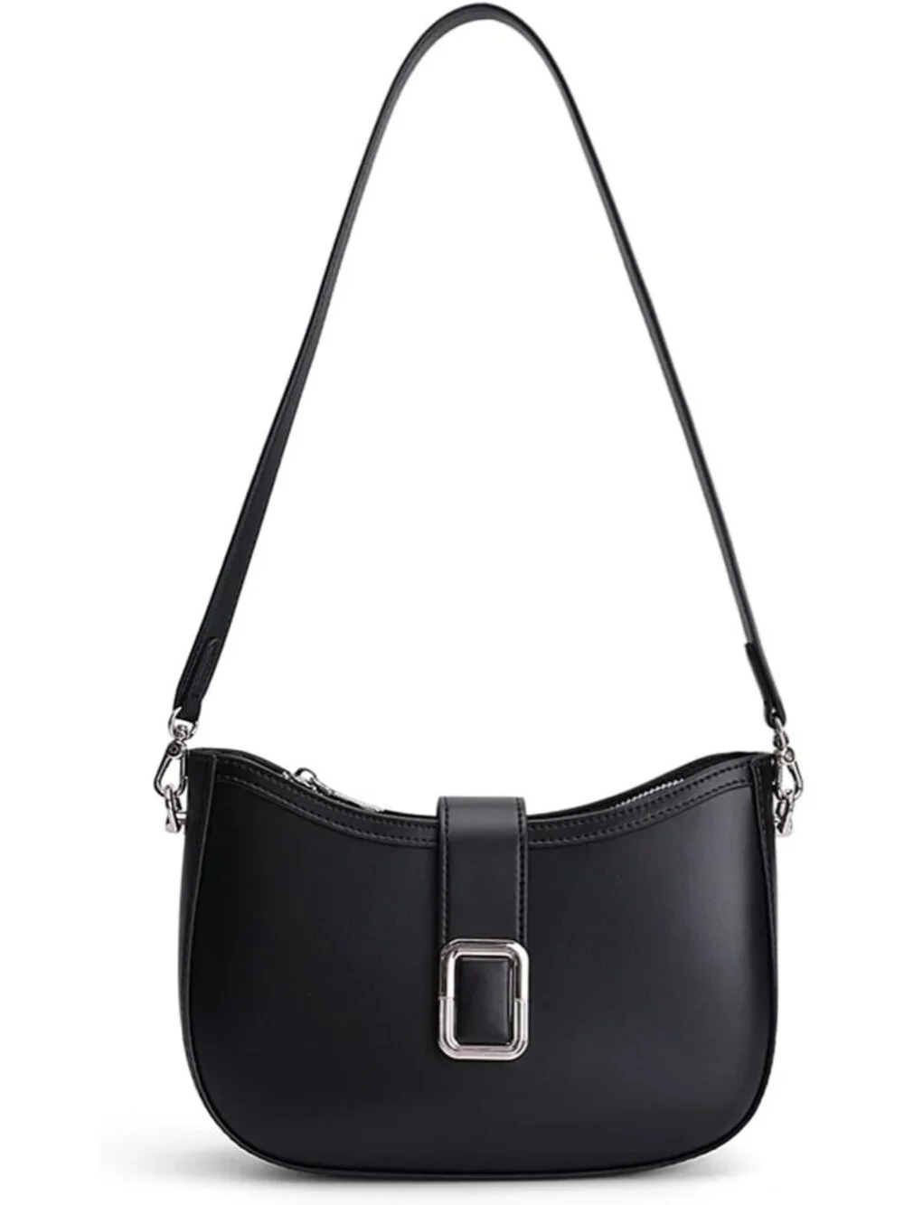 Women's Black Genuine Leather Purse 3 Pocket Shoulder Crossbody Bag